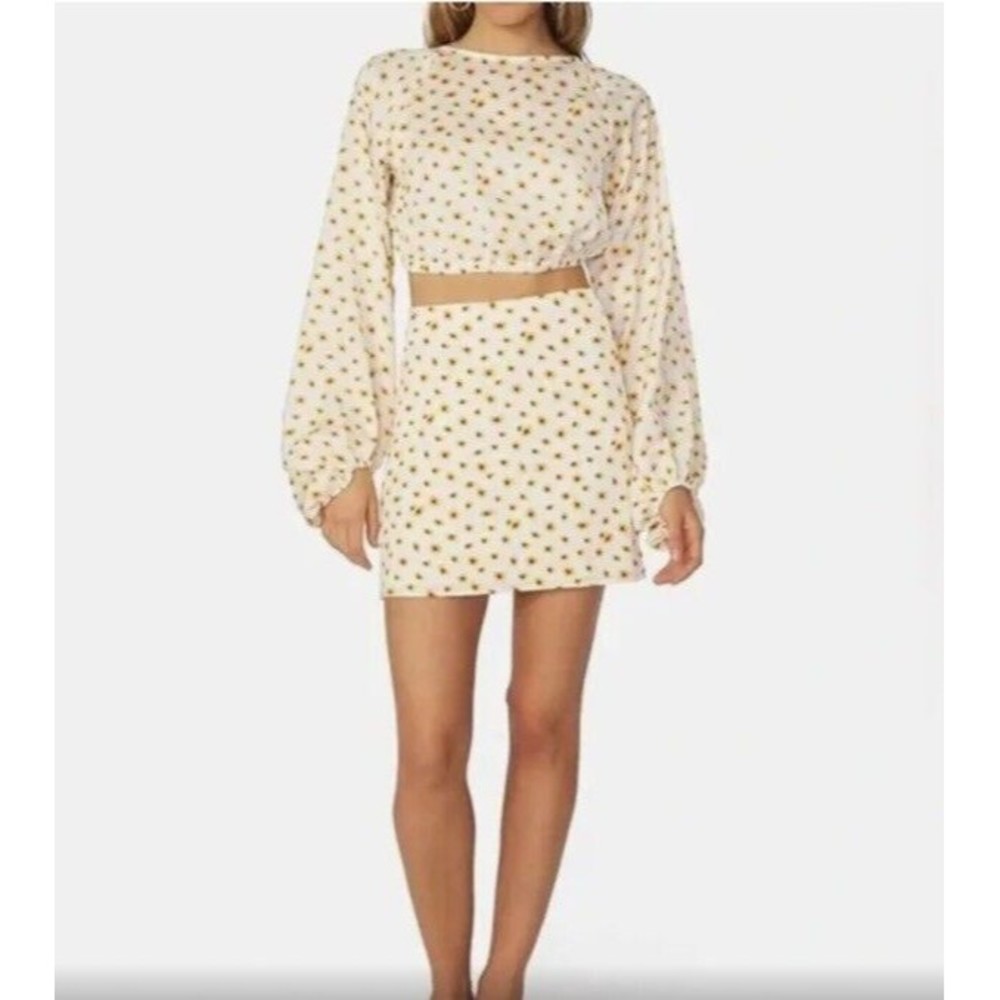 WeWoreWhat Yellow Beige Mini Slip Skirt Ditsy Daisies Size M